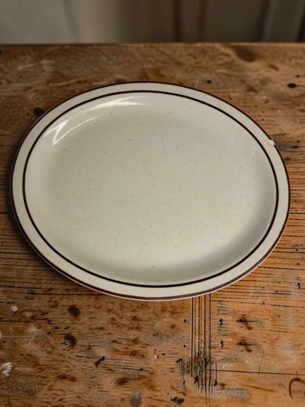Vintage 1942 Buffalo China 306C Oval Platter Speckled Brown Line Restaurant Ware